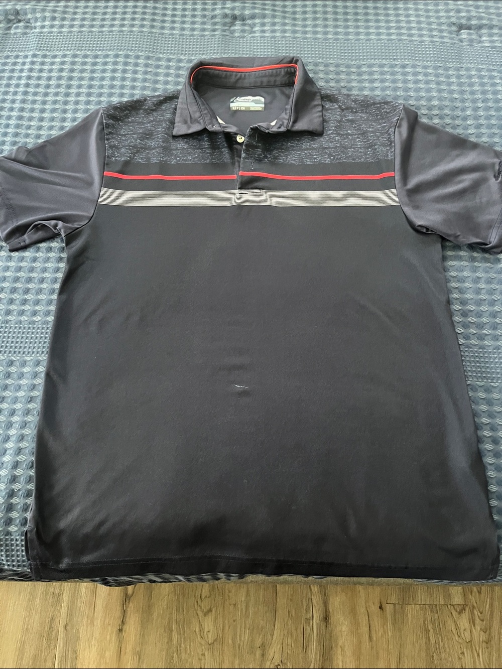 Performance Polo Shirt with Red & Blue Stripes